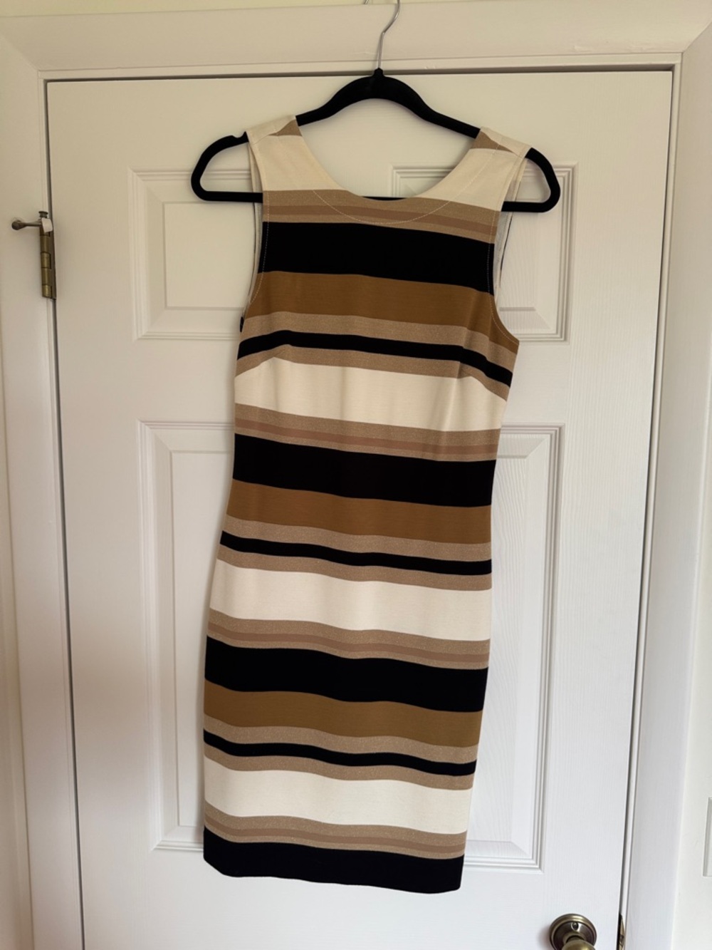 Banana Republic Sleeveless Striped Midi Dress in Black, Tan & Cream